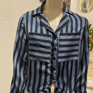 Striped Black and Blue Button Down Shirt